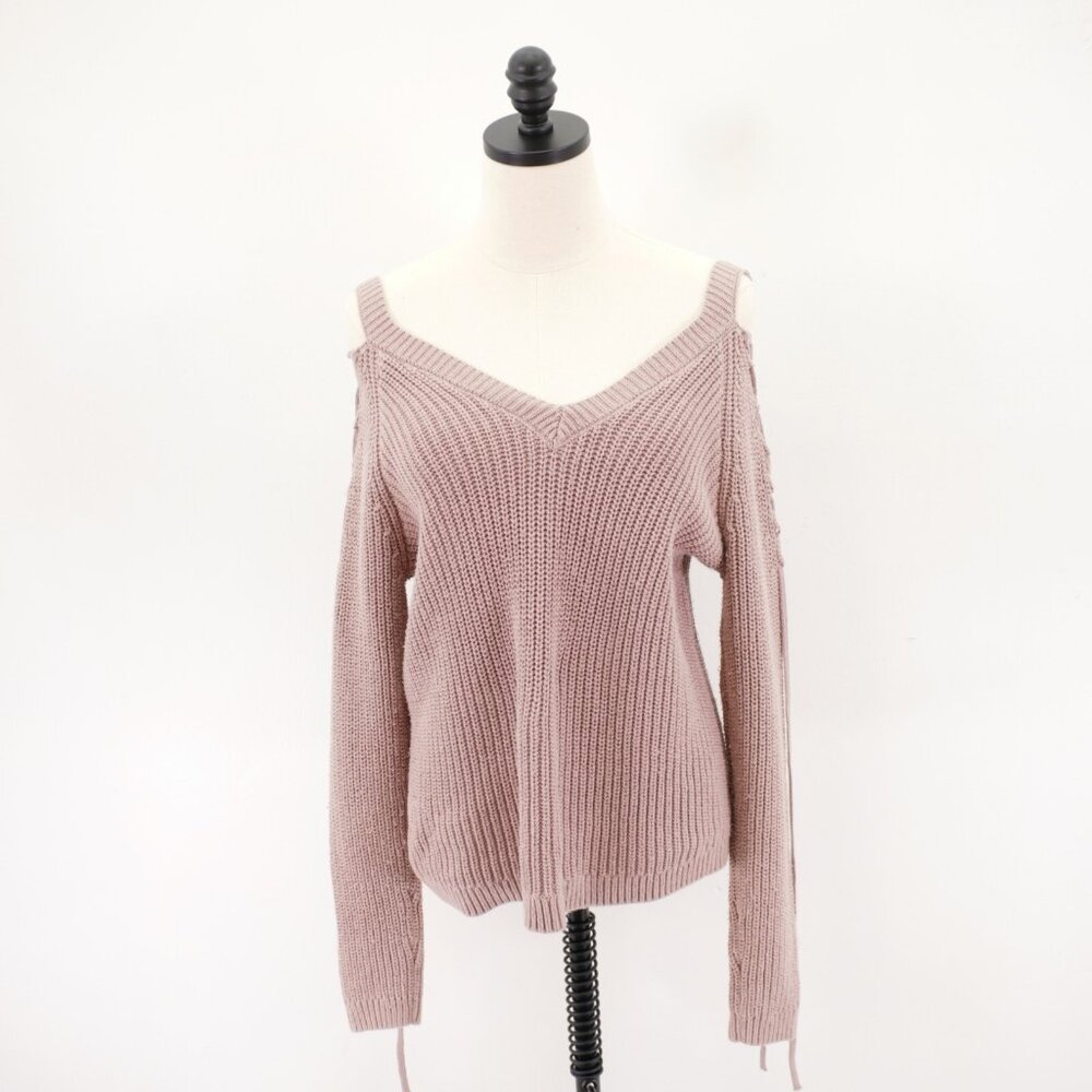 L.A. Hearts Small Purple V-Neck Knit Open‎ Shoulder Sweater Cotton Acrylic